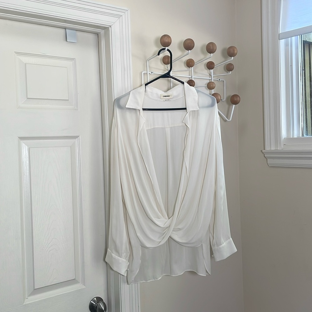 L'Agence - 100% Silk Flowy Sheer Blouse Top - Cream - L